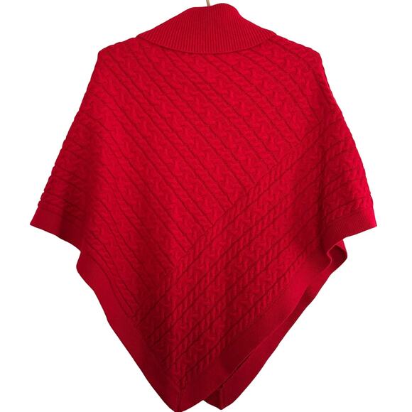 Talbots Red Cable Knit Triangle Poncho Sweater Large cotton blend holiday - Picture 3 of 6